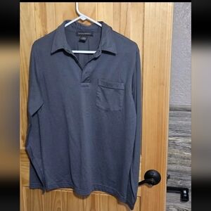 Banana Republic Stretch Polo Shirt Mens S Grey Long Sleeve 1/4 Button Cotton